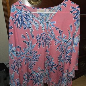 Belle by Kim Gravel Pink Tunic with Blue Floral Print